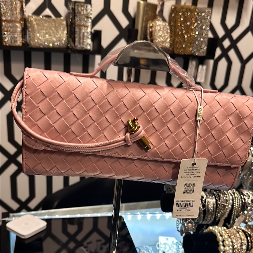 Elegant Pink Woven Clutch